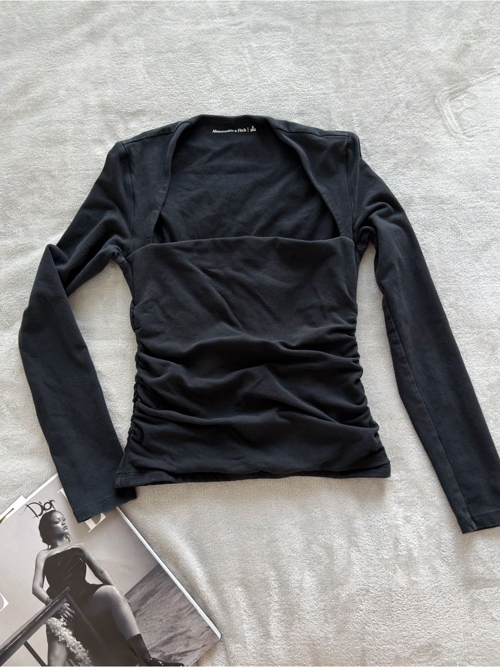 Abercrombie & Fitch Black Long-Sleeve Ruched Square-Neck Top